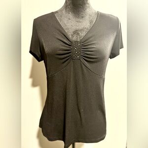 Elegant Vintage Black Top | JKLA California | Flattering Embellished Detail (GB3